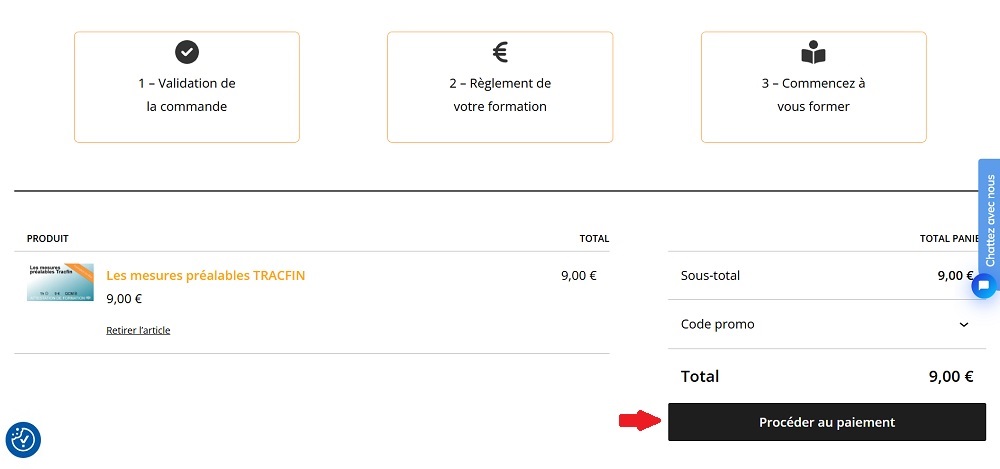 Page panier avec le bouton Procéder au paiement