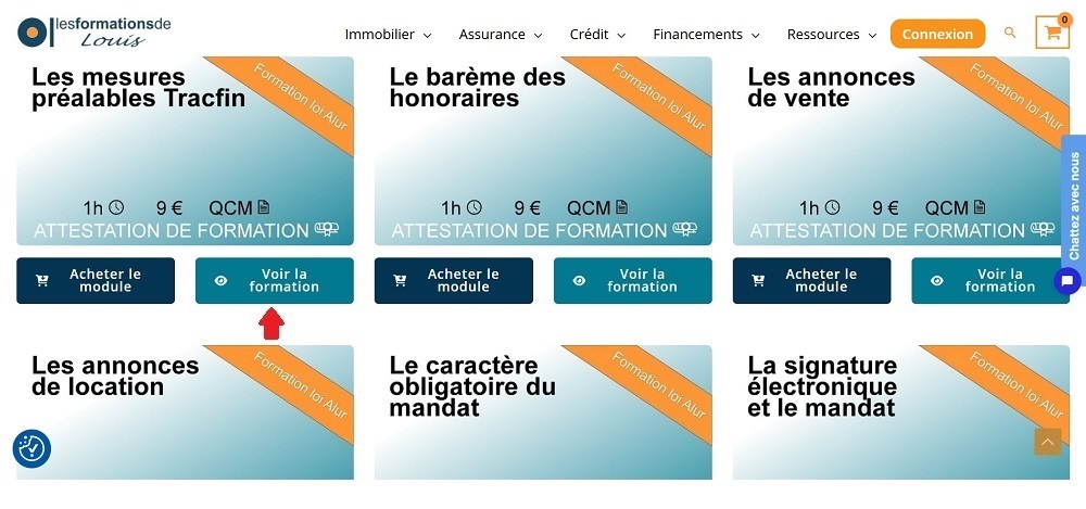 Liste des formations avec le bouton Voir la formation