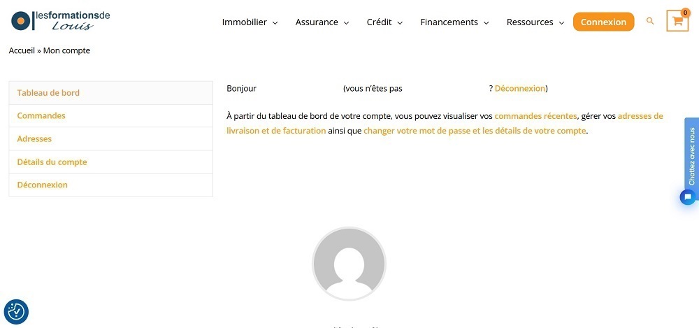 Accès au tableau de bord du compte utilisateur sur le site Les Formations de Louis