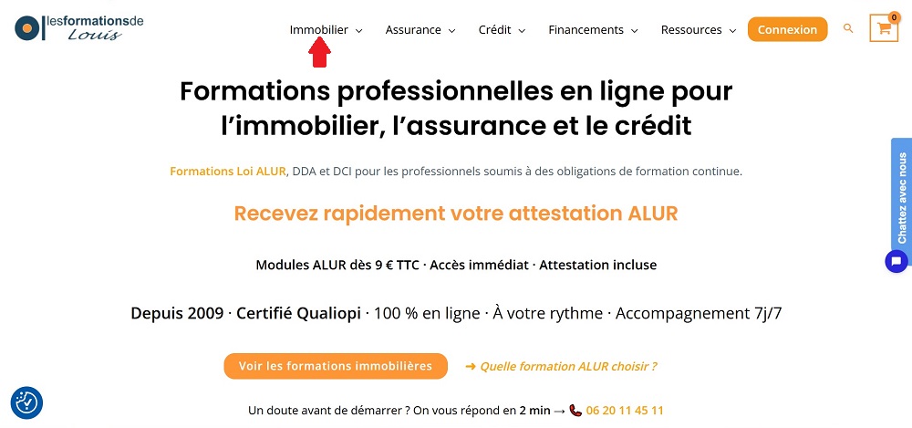 Menu du site Les Formations de Louis avec l’entrée Packs et modules pour choisir une formation